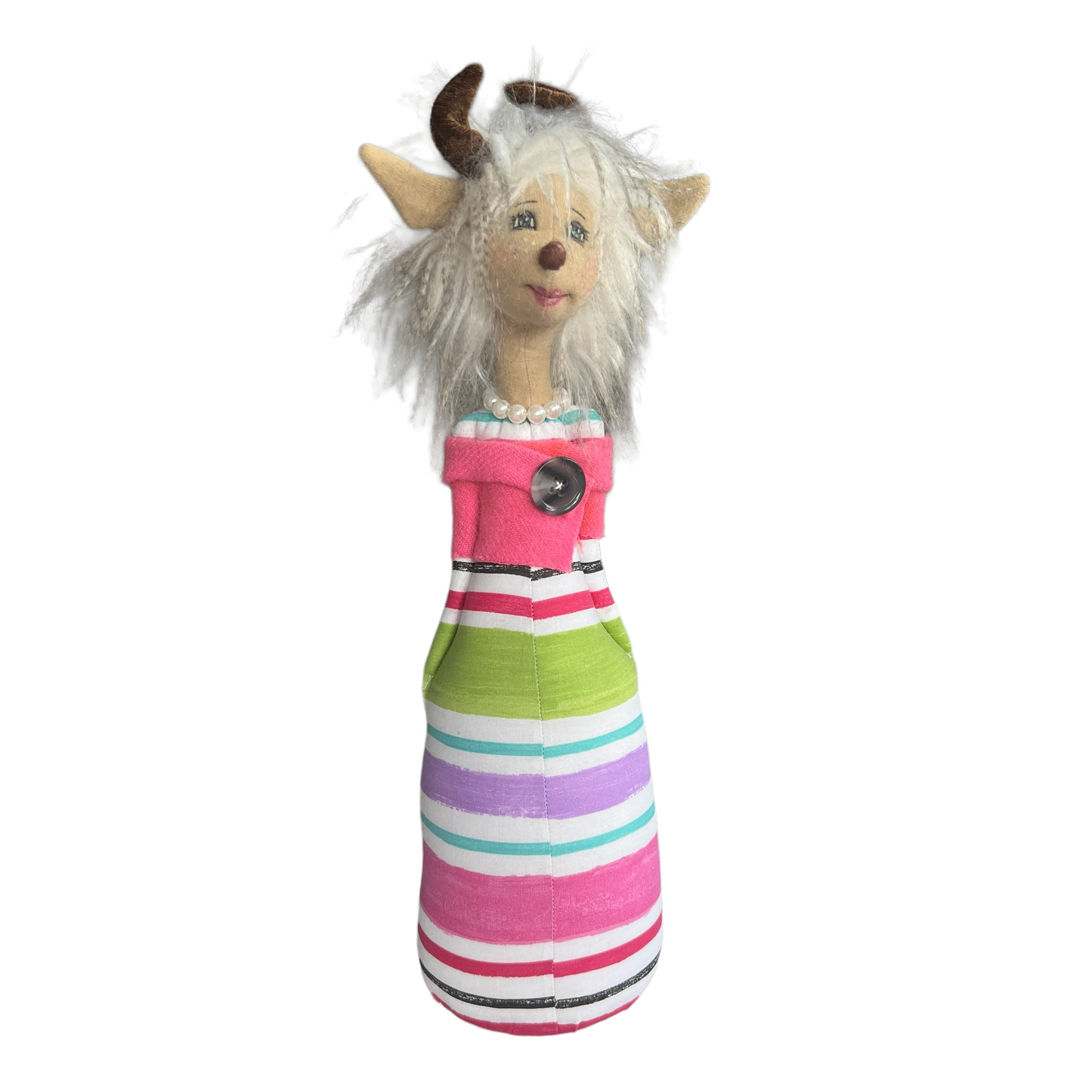 Fawn Doll, Stand Tall CHRISTMAS Splash Quilting Stripped Dress with Pink Jacket