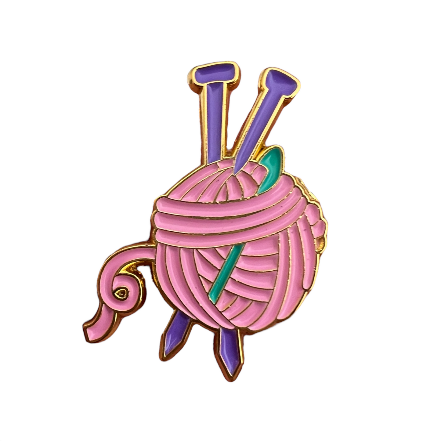 Pin — Knitting Needles + Ball of Yarn