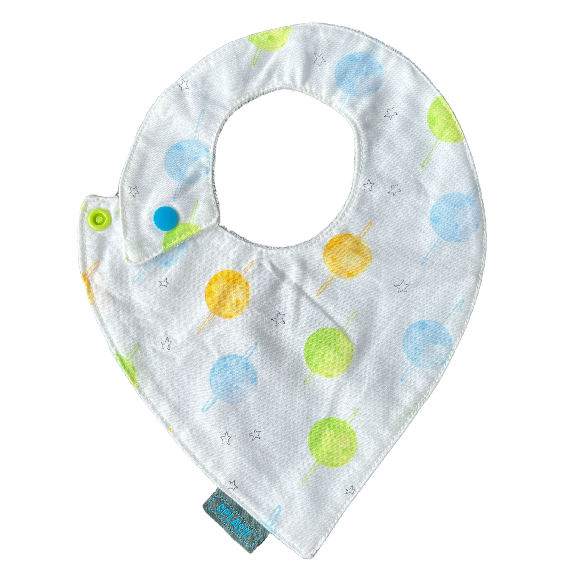 Pointed Side Fastener Bibs (assorted patterns) Bibs Splash Quilting Planets White 