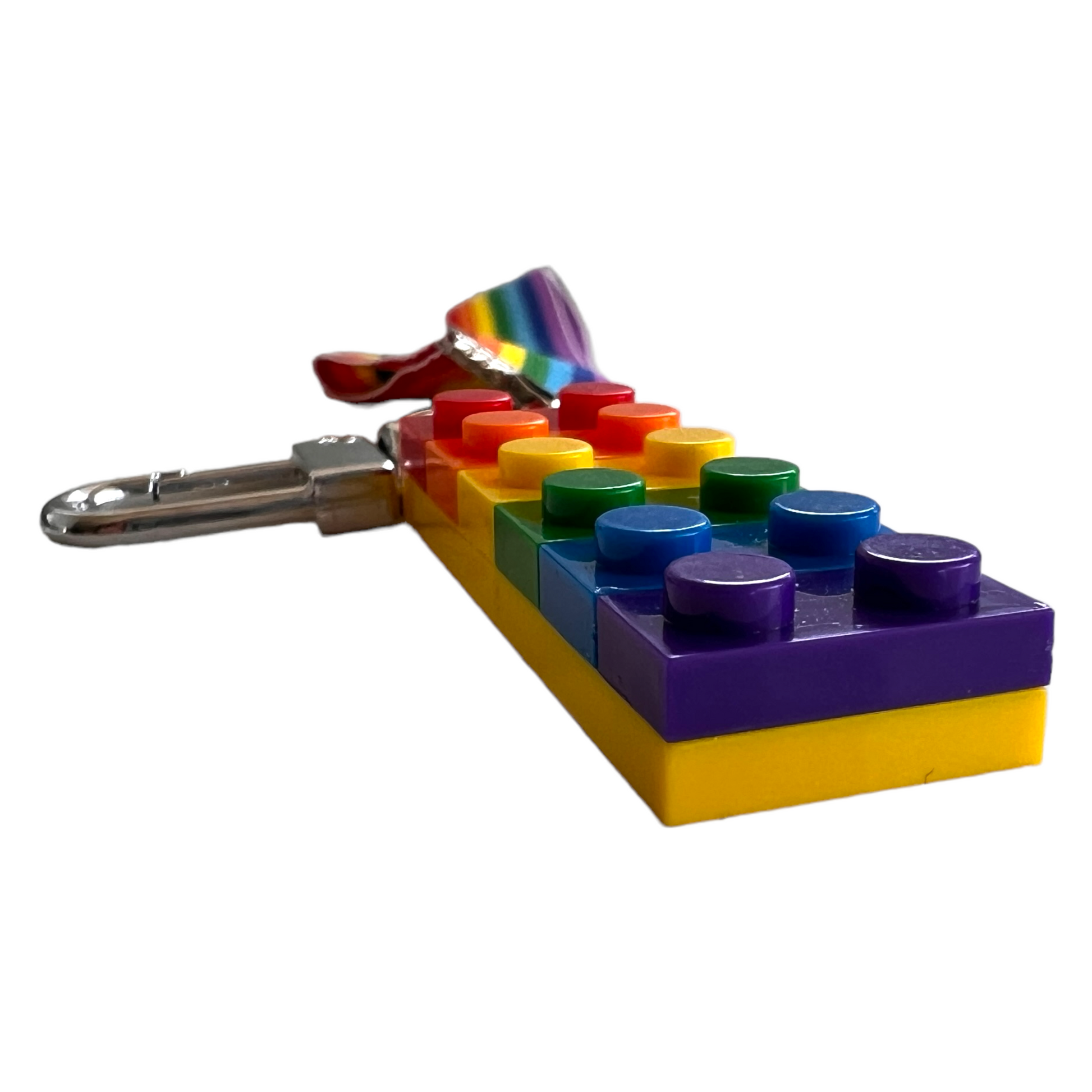 Keyring — Rainbow Ribbon + Lego  SPIRIT SPARKPLUGS   